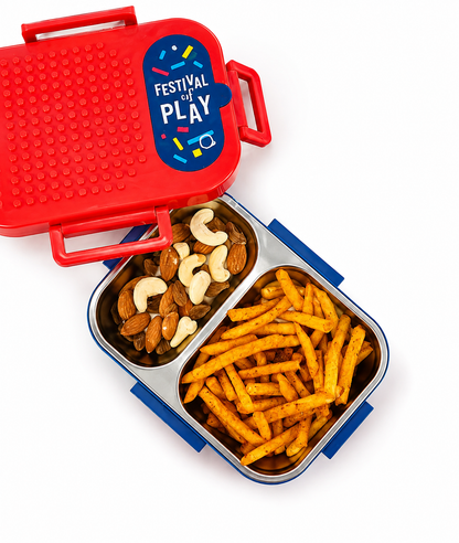 Kids Stainless Steel Lunch Box with Removable Tray | 2 Compartment Lunch Box for School | Leak Resistant Tiffin Box