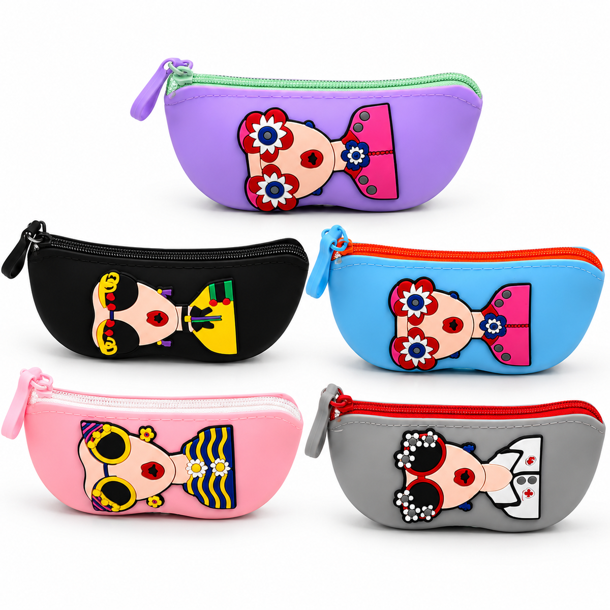 Cute Cartoon Girl Pencil Pouch for Kids 🎀 | Multicolor Zipper Pouch for Boys & Girls