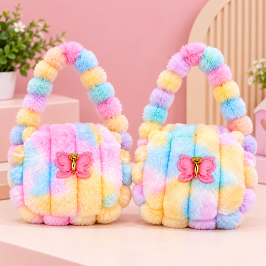 Cute Rainbow Fluffy Sling Bag for Girls 🎀 | Soft Plush Mini Shoulder Bag