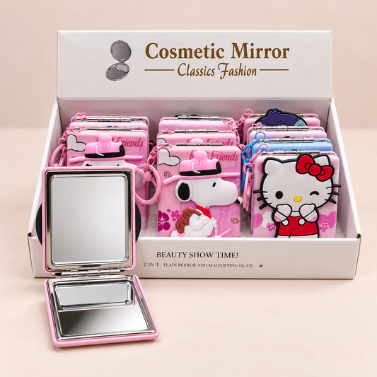 Cute Cartoon 2-in-1 Folding Makeup Mirror – Pocket Compact Mirror