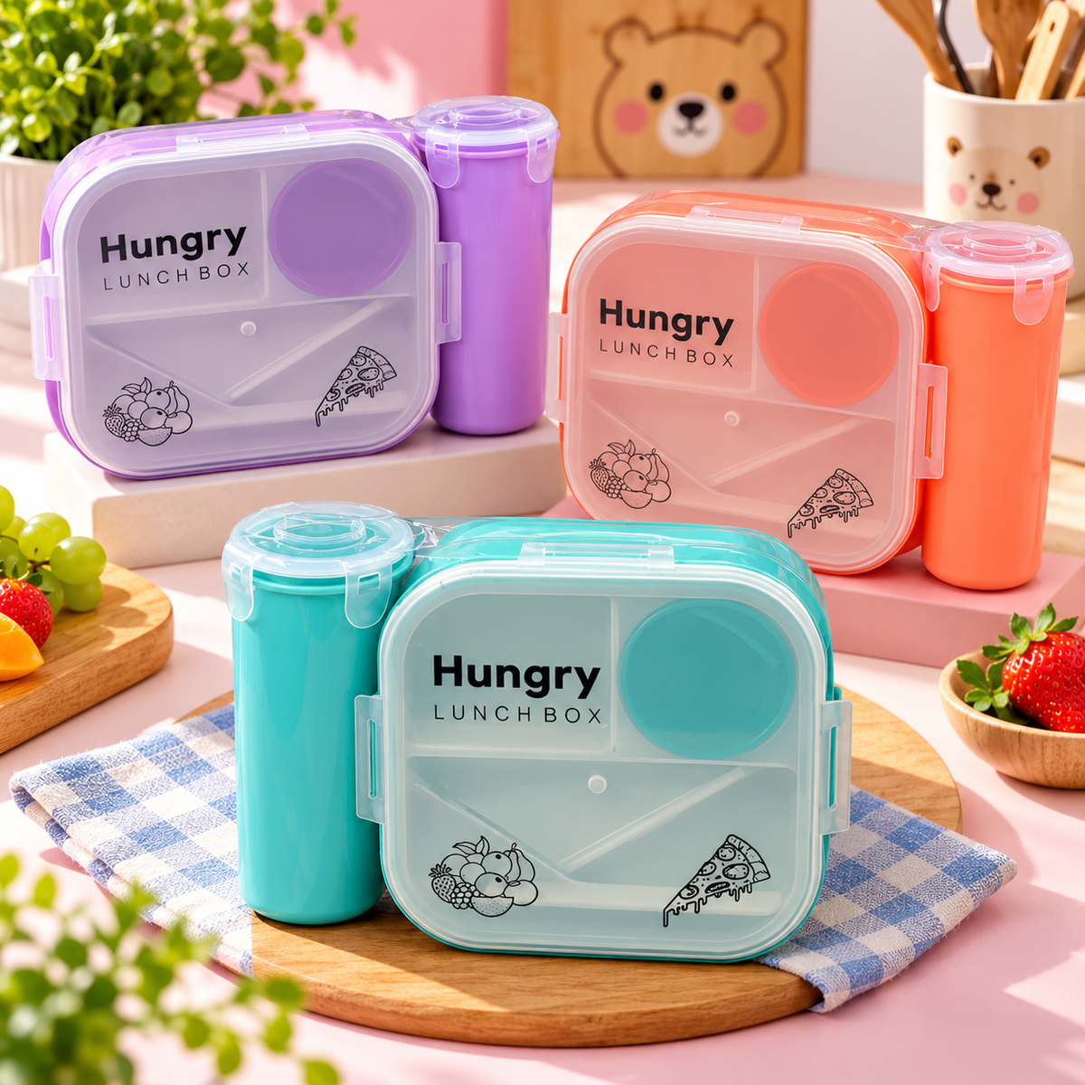 Cute Hungry Lunch Box with Matching Bottle – Kids Bento Lunch Set