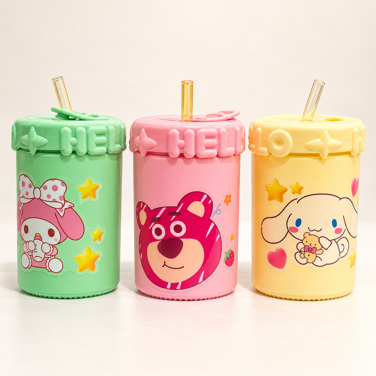 Cute Cartoon Character Sipper Cups with Straw – Pastel Kids’ Tumblers