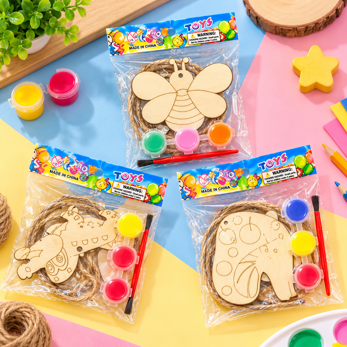 Set of 3 DIY Wooden Painting Craft Kit for Kids
