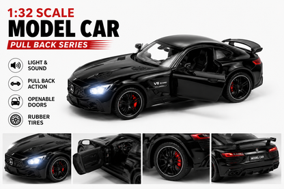 1:32 Die-Cast Sports Car Model with Light & Sound | Pull Back Action Car | Openable Doors | Premium Metal Toy Car for Kids & Collectors