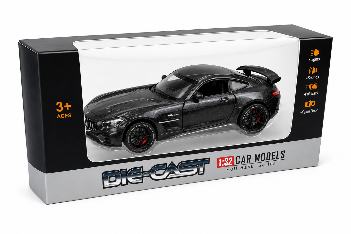 1:32 Die-Cast Sports Car Model with Light & Sound | Pull Back Action Car | Openable Doors | Premium Metal Toy Car for Kids & Collectors