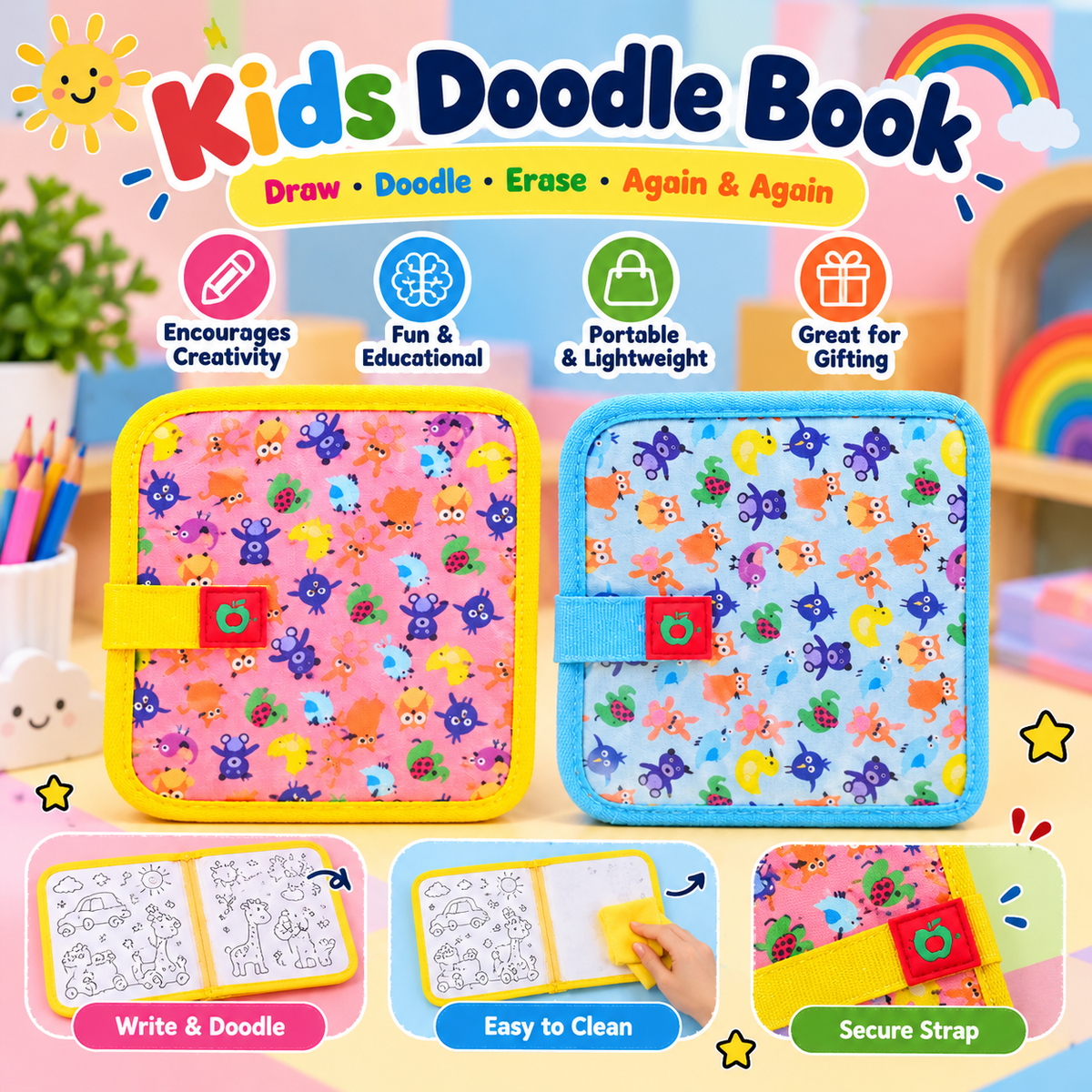 Kids Doodle Book – Reusable Drawing & Writing Book