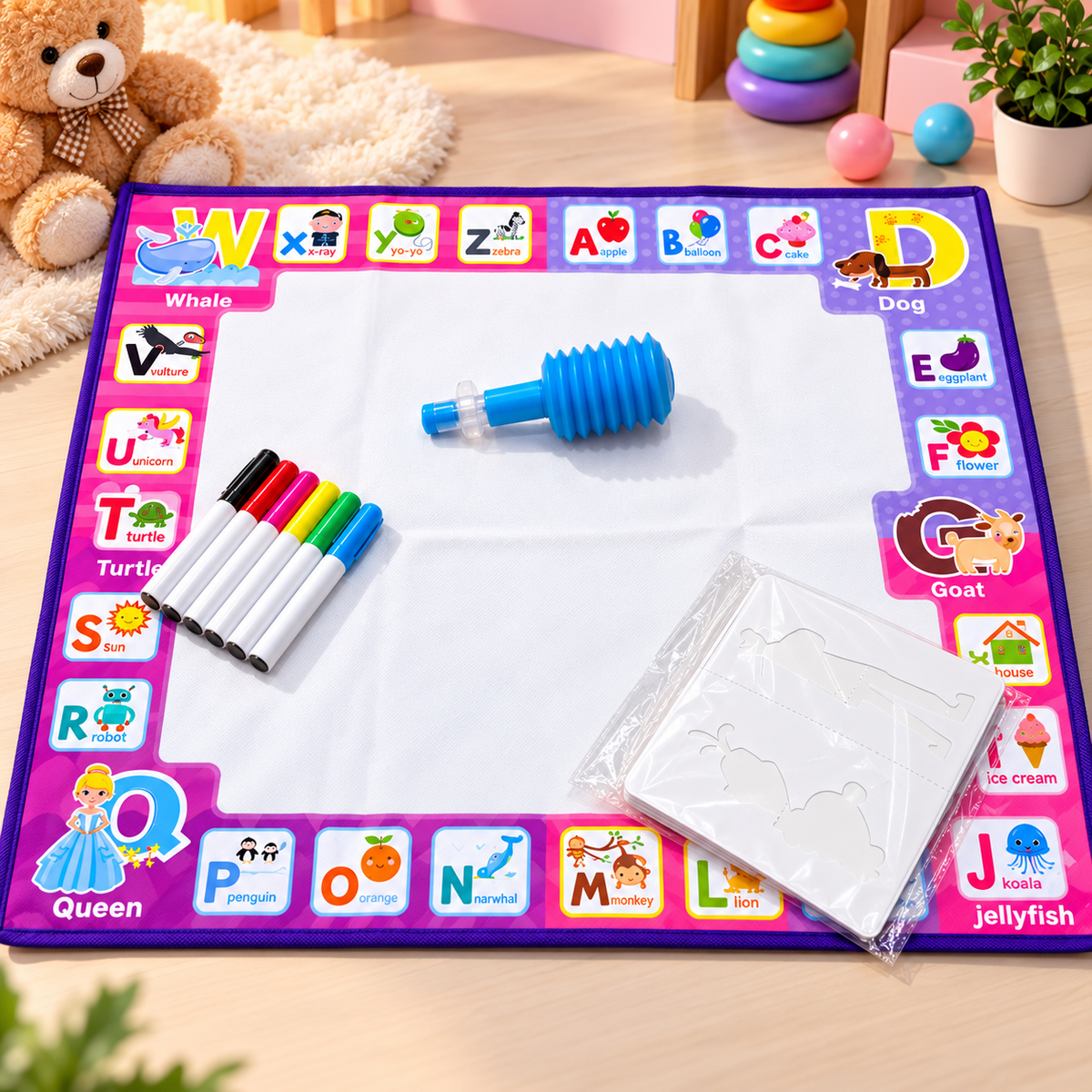 2-in-1 Frozen Spray Painting & Coloring Blanket for Kids – Washable & Reusable Art Activity Set
