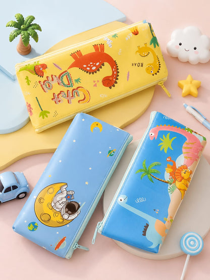 Cute cartoon kids pencil pouch with Multi colour unicorn, mermaid, astronaut & animal prints.