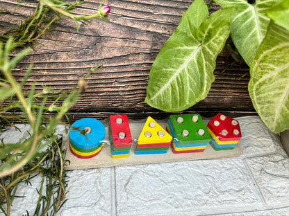 Geometric Shape Matching 5 Column Blocks Montessori Learning Toy( wooden geometric shape sorter)