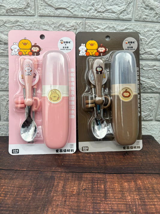 Choco Bear Stainless Steel Spoon & Fork Set Case