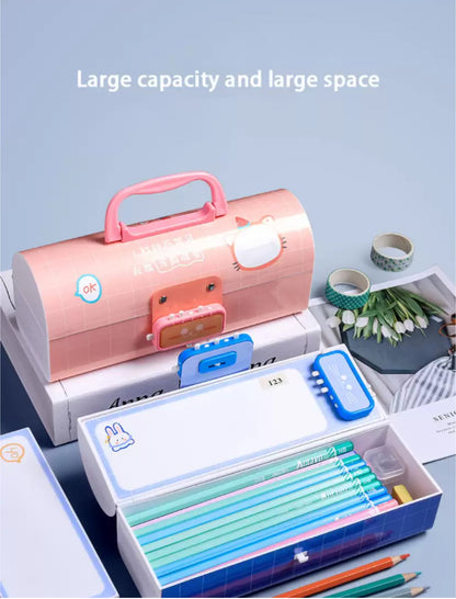 Password pencil box- Dream It Possible Universe Double Layer Stationery BOX Organizer Art Plastic Pencil Box
