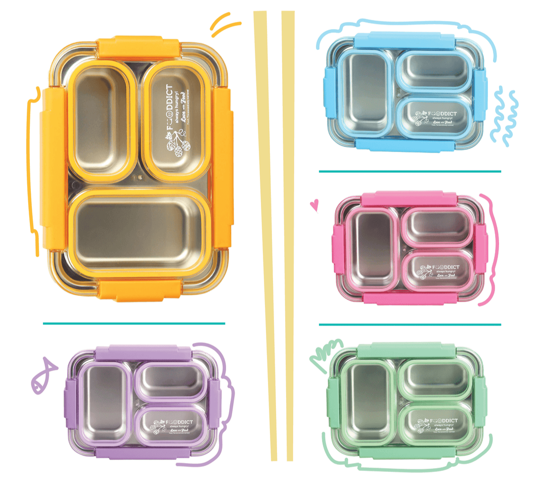 Spot Hunt Stainless Steel Table Lunch Box 3 Compartment Leak-Proof BPA Free With Spoon, Chopstick & Fork -710 ML - Color & Design May Vary