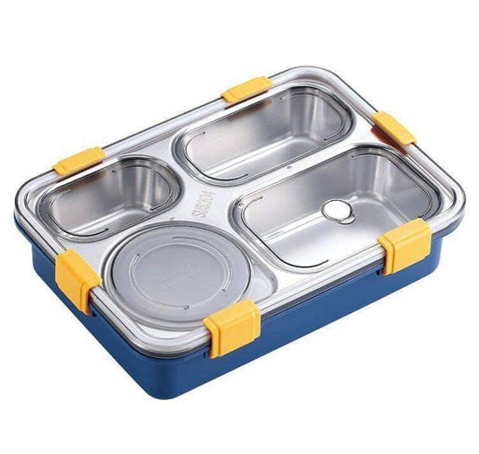 4 compartment stainless steel lunch box with Fork,Chopstick & Spoon Lid Office Food