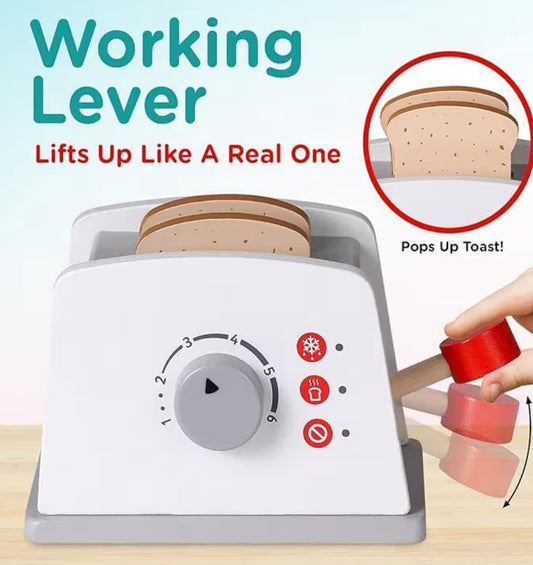 wooden toy toaster set