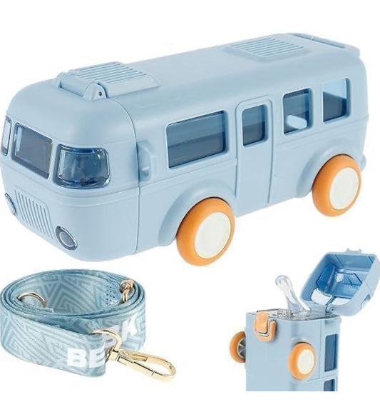 Bus Shaped Water Bottle sippers for School Kids With Strap Sipper and Straw: Leakproof, BPA Free with Lock 4 wheels 500 ml |