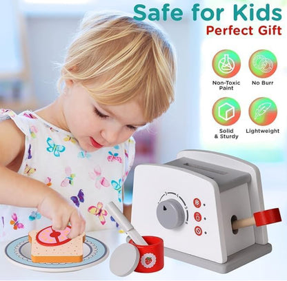 wooden toy toaster set