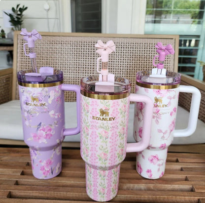 Floral printed Stanley tumbler with cute bow