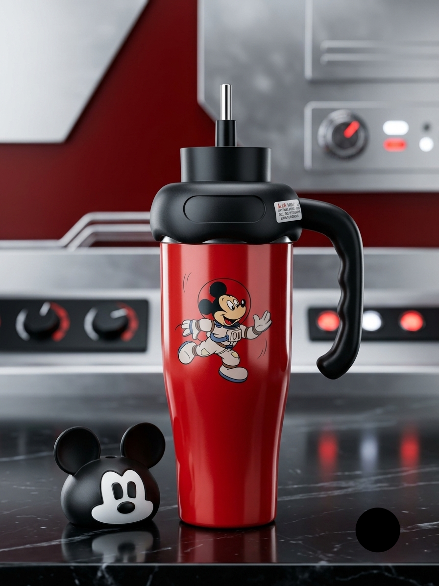 Red Astronaut Mouse Travel Tumbler with Handle – Insulated Stainless Steel Cup