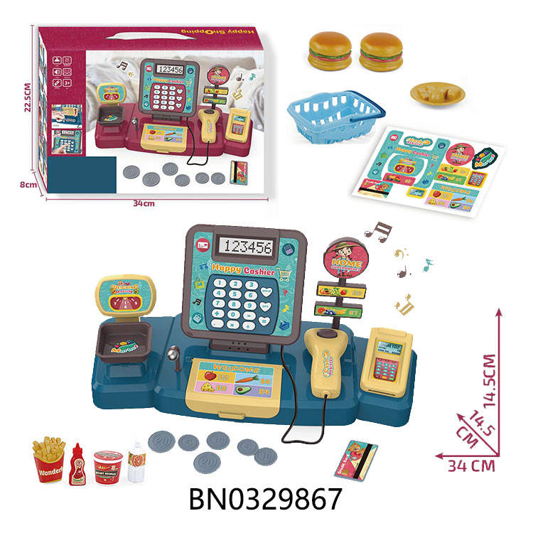 Kids Toys Cash Counter Hamburger Set Educational Pretend Play Toy Cash Register With Calculator,Light,Sound