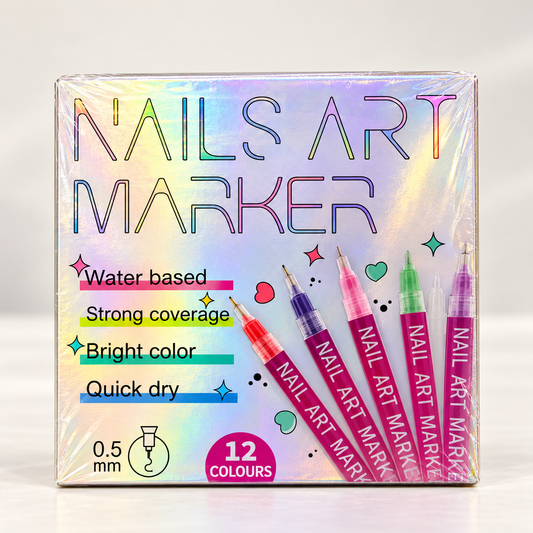 12-Color Nail Art Marker Pens Set – 0.5mm Fine Tip