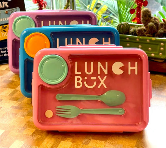 Lunch Box 3 Grids Stainless Steel Leak Proof With Spoon & fork & sauce box