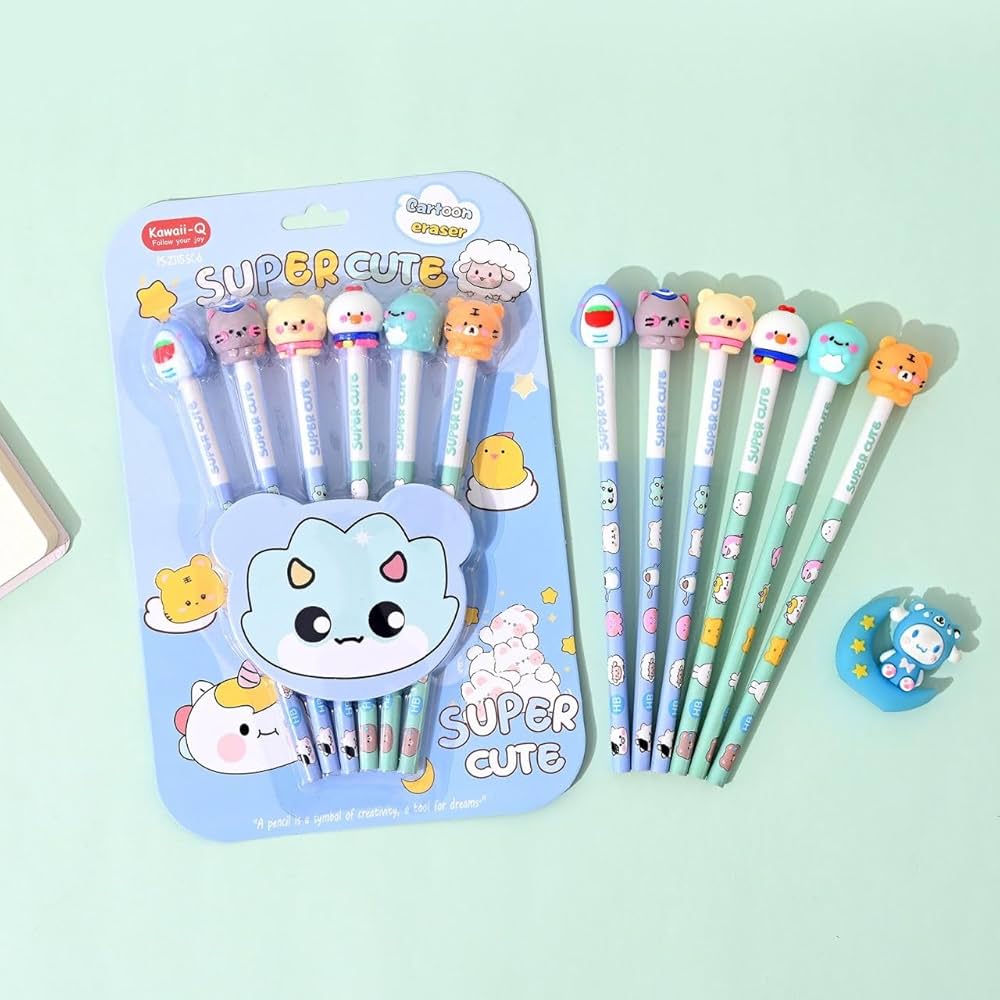 3D Animal Topper 6Pcs Cartoon Pencil Set