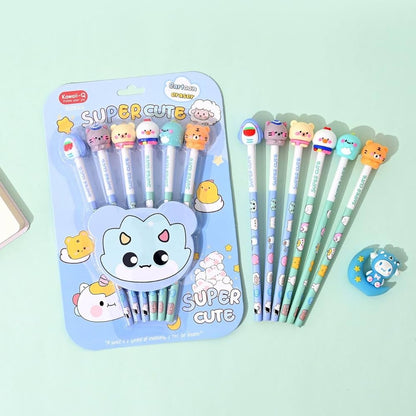 3D Animal Topper 6Pcs Cartoon Pencil Set