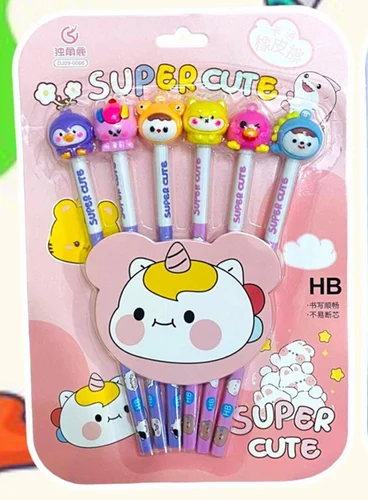 3D Animal Topper 6Pcs Cartoon Pencil Set