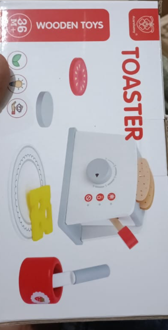 wooden toy toaster set