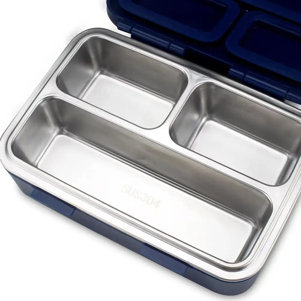 Spot Hunt Thermal Insulated Lunch Box Leak Proof Tiffin Box 3 Compartment 304 Stainless Steel Lunch Box with Removable Inner Plate Reusable Food Containers Kids