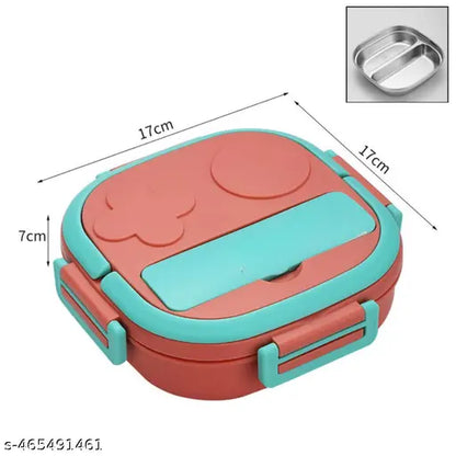 Stainless Steel Square Shape Insulated Lunch/Tiffin Box with Spoon for Kids