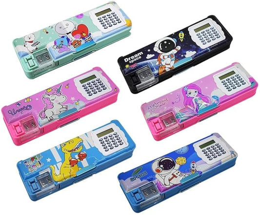 Spot hunt Multipurpose Mix Design Pencil box with Calculator and Dual Sharpener for School Kids