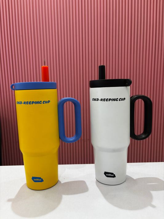 Cold-Keeping Cup Stylish Travel Tumbler with Handle & Straw