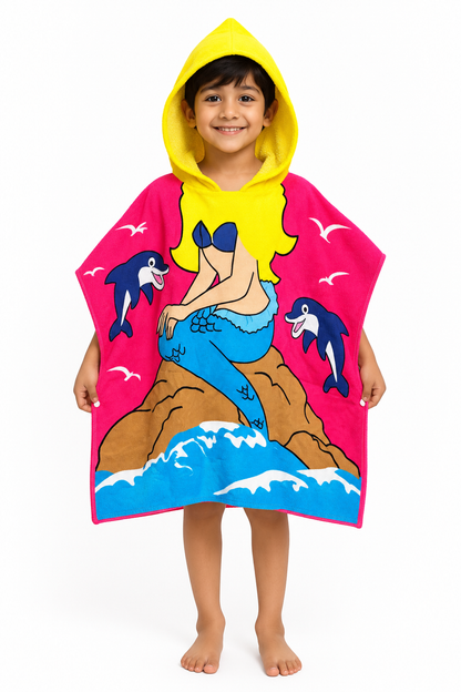 Kids’ Hooded Beach Poncho Towel – Cute Cartoon Prints | Multiple Designs