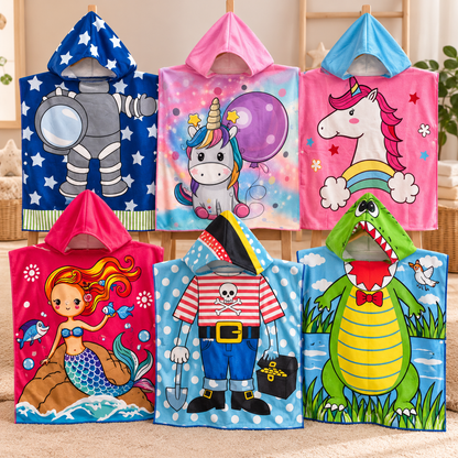 Kids’ Hooded Beach Poncho Towel – Cute Cartoon Prints | Multiple Designs