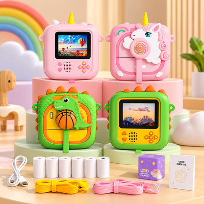 3D Kids Instant Print Camera with Paper Roll | Cute Cartoon Digital Toy Camera