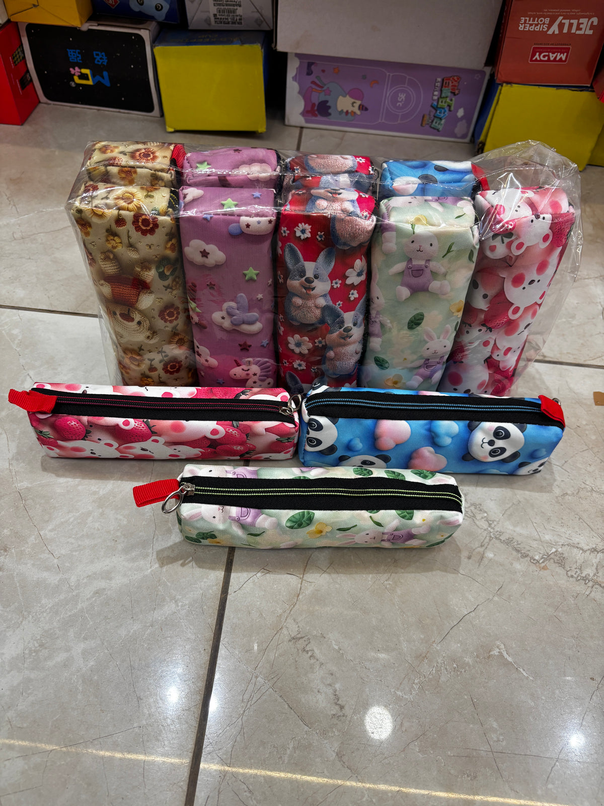 Set of 6 Cute Printed Pencil Pouch | Kids’ Zipper Pouches