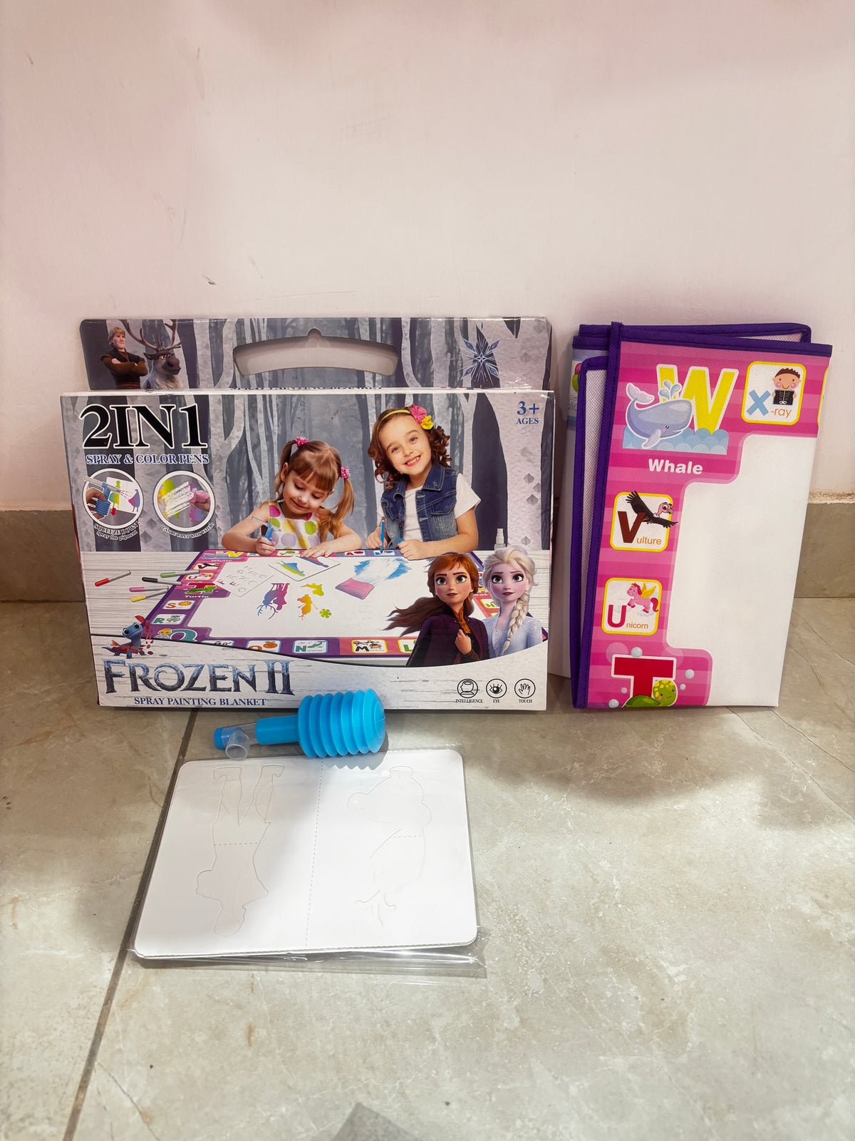 2-in-1 Frozen Spray Painting & Coloring Blanket for Kids – Washable & Reusable Art Activity Set