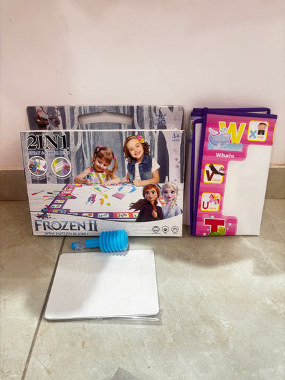2-in-1 Frozen Spray Painting & Coloring Blanket for Kids – Washable & Reusable Art Activity Set