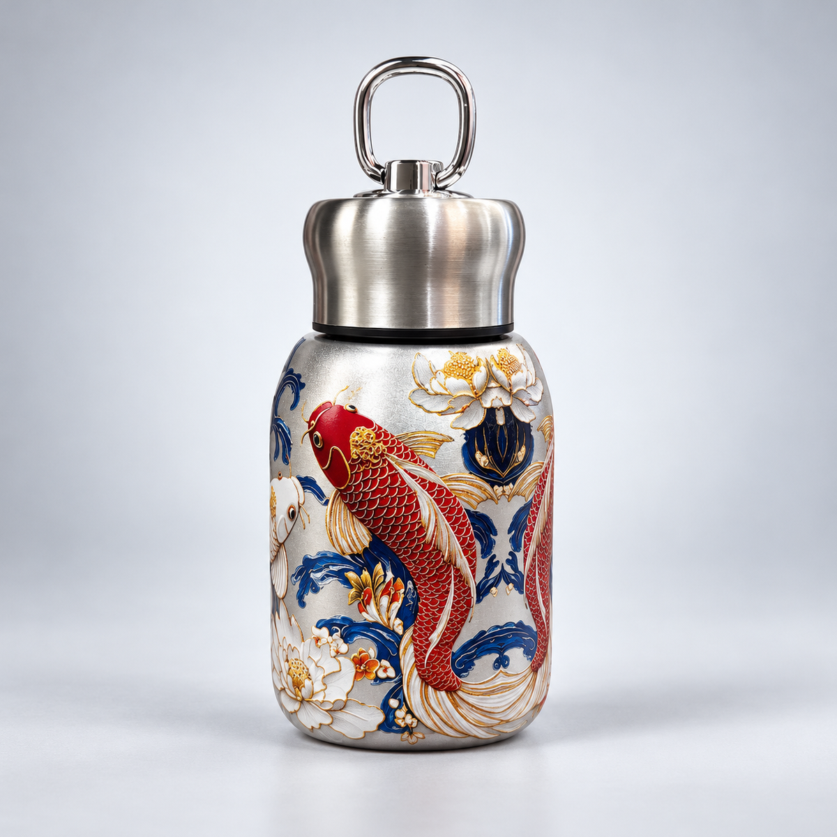 Peacock Printed Stainless Steel Water Bottle with Metal Loop Cap 300ml
