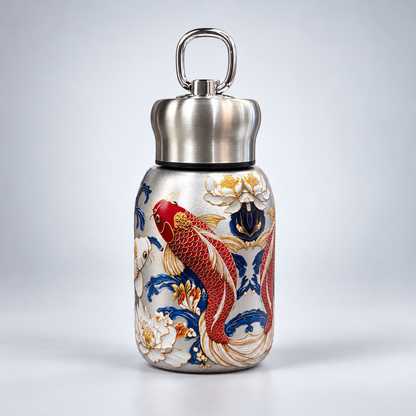 Peacock Printed Stainless Steel Water Bottle with Metal Loop Cap 300ml