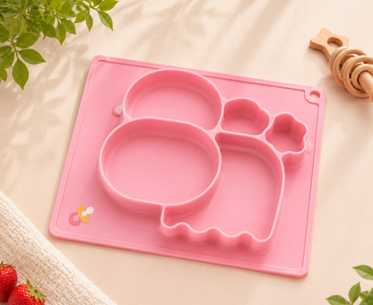 Silicone Baby Feeding Mat with Divided Plate | BPA Free Baby Placemat | Baby-Led Weaning Plate | Pink Sky Blue