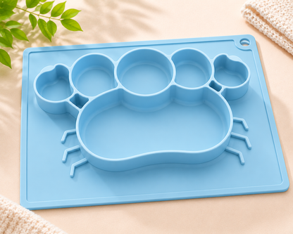 Silicone Baby Feeding Mat with Divided Plate | BPA Free Baby Placemat | Baby-Led Weaning Plate | Pink Sky Blue