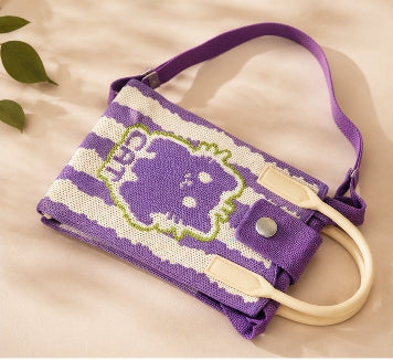 Spothunt Cute Cartoon Knitted Crossbody Tote Bag for Women & Girls | Mini Shoulder Handbag with Top Handle