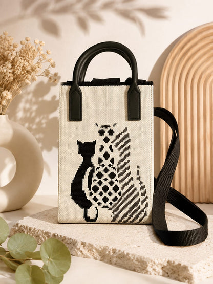 Spothunt Cute Cartoon Knitted Crossbody Tote Bag for Women & Girls | Mini Shoulder Handbag with Top Handle