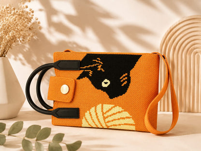 Spothunt Cute Cartoon Knitted Crossbody Tote Bag for Women & Girls | Mini Shoulder Handbag with Top Handle