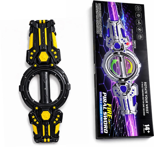 Piral Sword Double-Edged Lightsaber Toy – Rotating Wrist Launcher with LED Light & Sound Effects