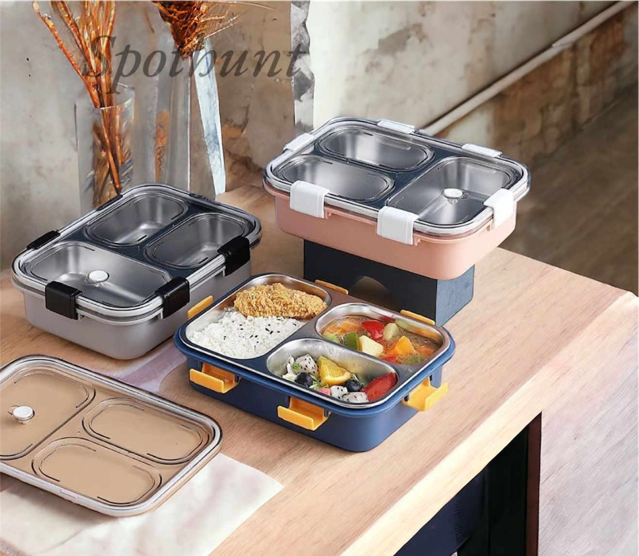 Spothunt Lunch Box for Kids – 3 Compartment Insulated Lunch Box Stainless Steel Tiffin Box for Boys, Girls, School & Office Men 750 ml
