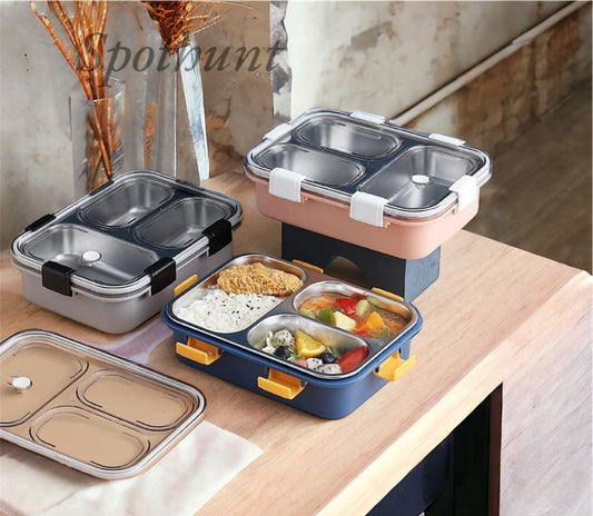 Spothunt Lunch Box for Kids – 3 Compartment Insulated Lunch Box Stainless Steel Tiffin Box for Boys, Girls, School & Office Men 750 ml