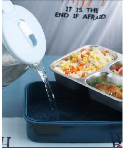 Stainless Steel 3 Compartment Insulated Lunch Box with Plastic Spoon Fork,Removable Inner Plate,Tiffin Box for Adults,Kids,Office,&School Multi-Color -Pack of 1